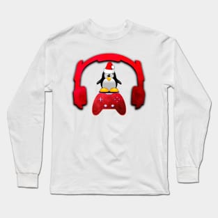 Merry Christmas Penguin - Gaming Music Headphones - Christmas Holiday Gift Long Sleeve T-Shirt